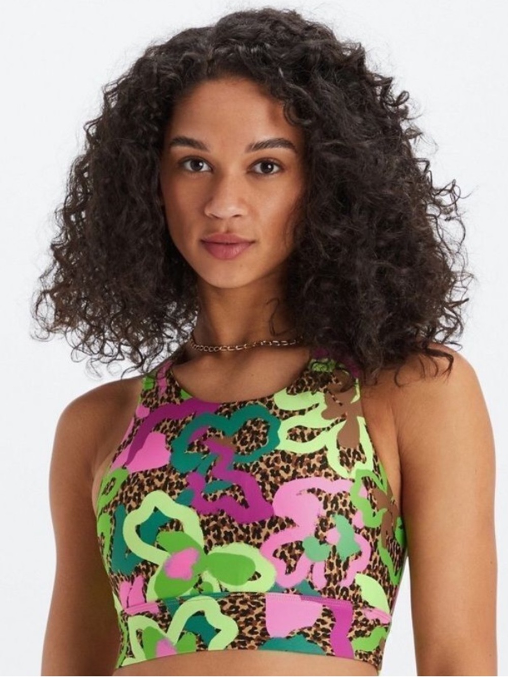 Fabletics No Bounce Sports Bra Tropical Oasis Leopard Womens Large